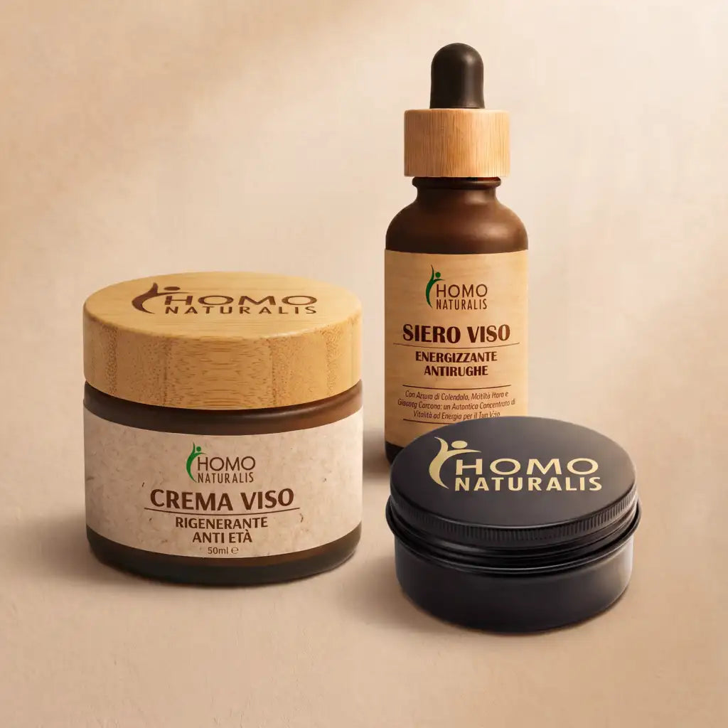 kit cura pelle homo naturalis deodorante crema viso e siero viso