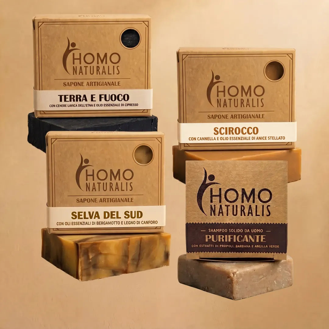 kit doccia homo naturalis 3 saponi e shampoo purificante