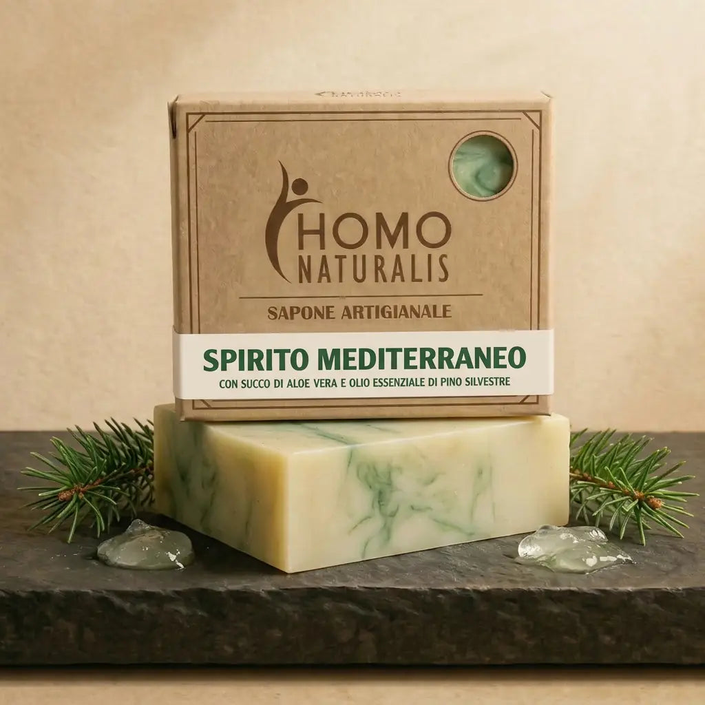 spirito mediterraneo sapone artigianale doccia uomo homo naturalis con aloe vera e pino silvestre